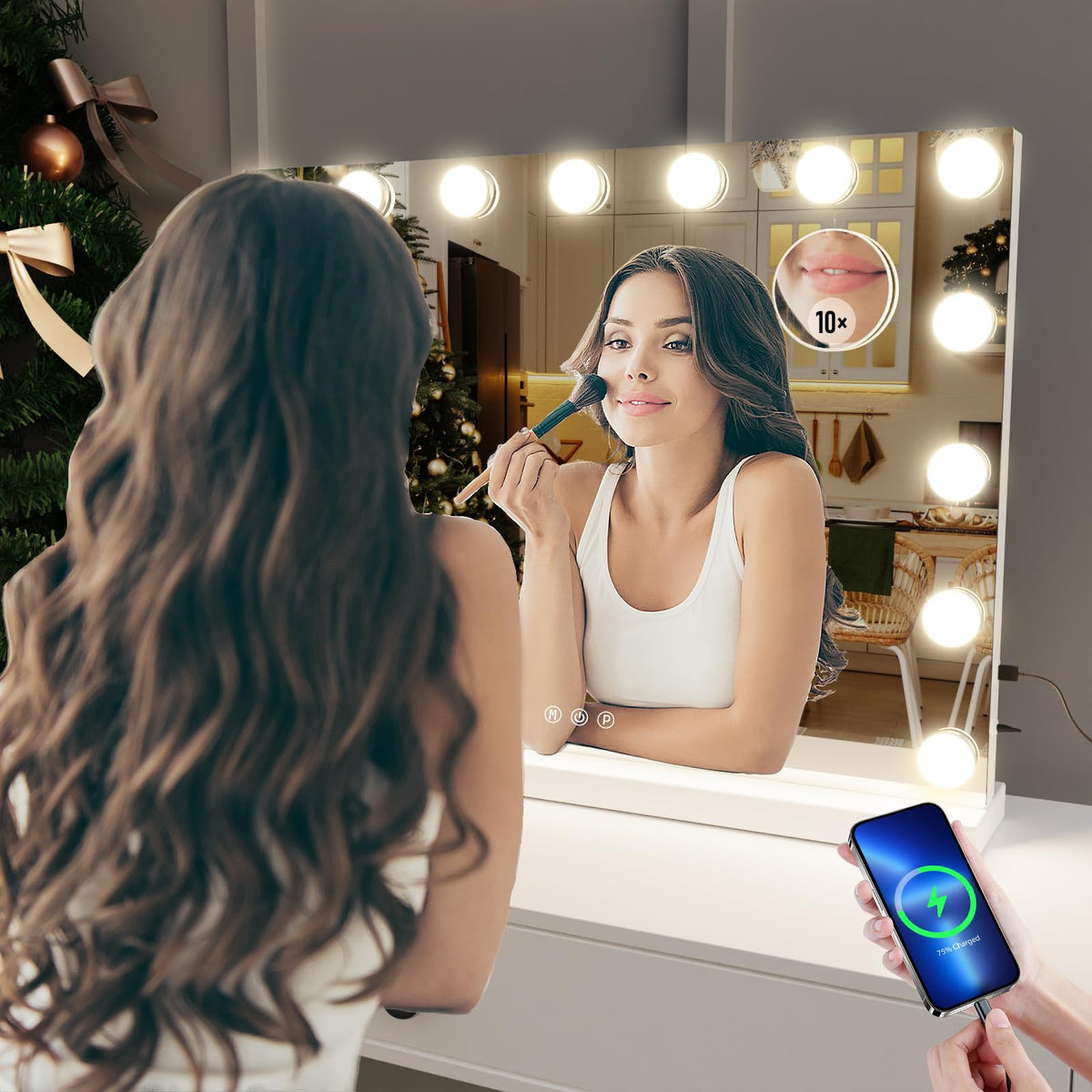 Gvnkvn vanity mirror with 15 dimmable LEDs provides customizable brightness.