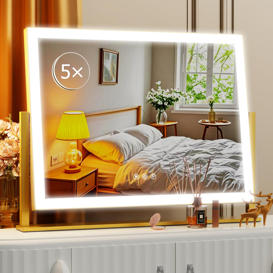 Gvnkvn lighted makeup mirror front view with bright LEDs for precise makeup application.