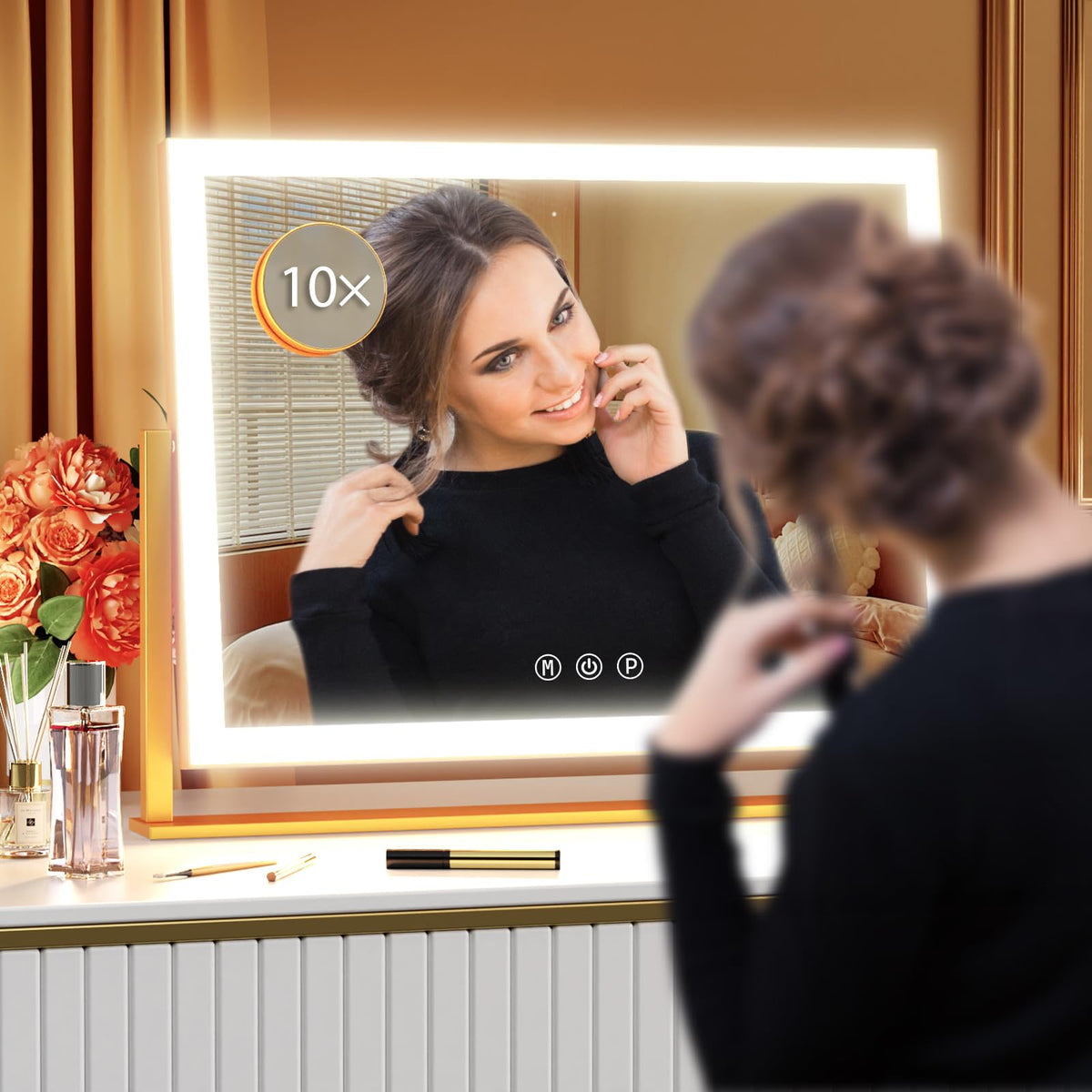 Gvnkvn lighted makeup mirror side view showing slim profile and stable base.