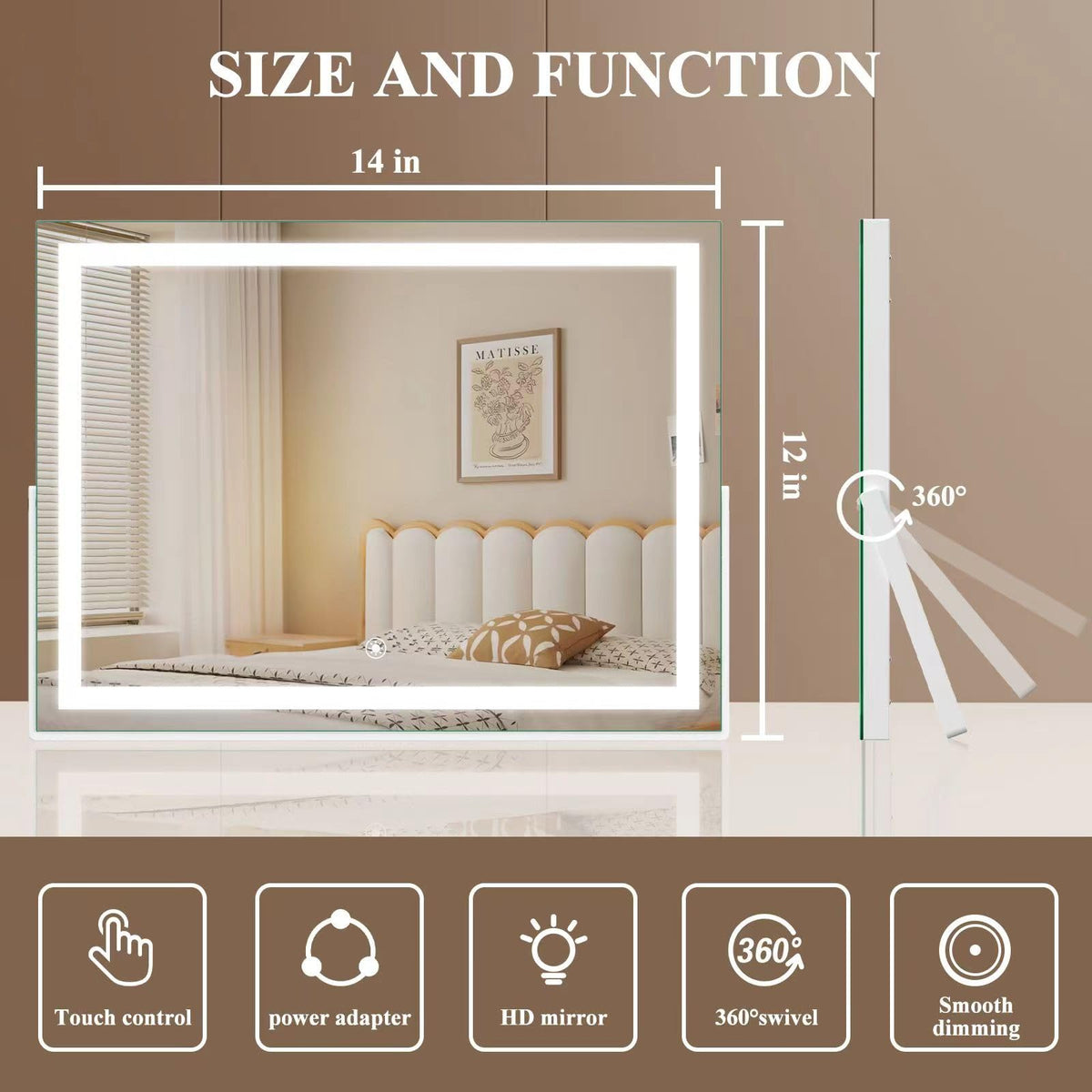 Gvnkvn Lighted Vanity Mirror dimmable touch controls for customized brightness.