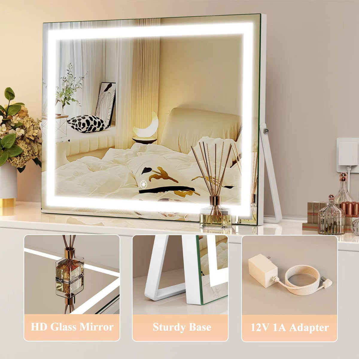 Gvnkvn Lighted Vanity Mirror white rectangular frame complements any dressing area.