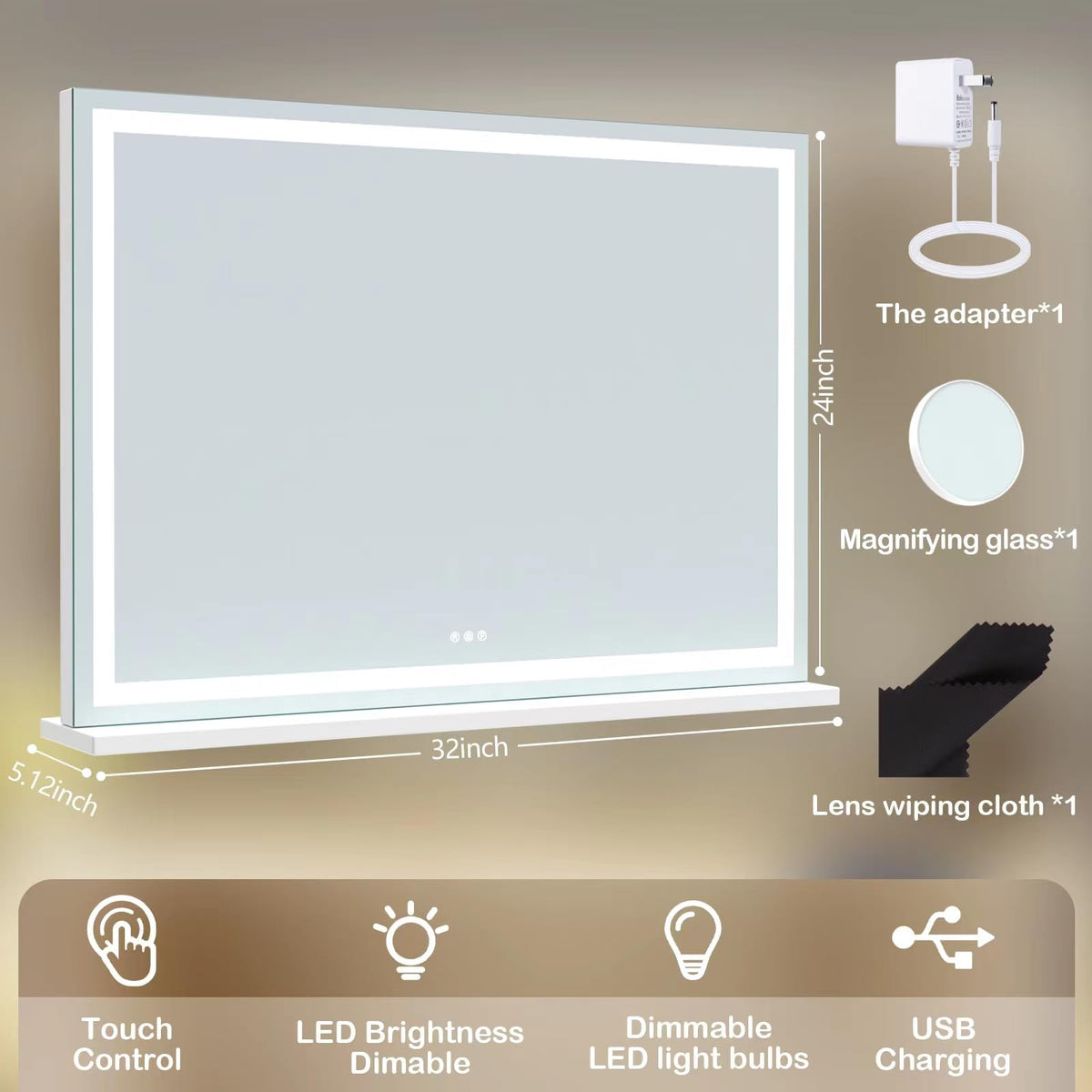 Gvnkvn makeup mirror features 180 LED beads for bright, even illumination.