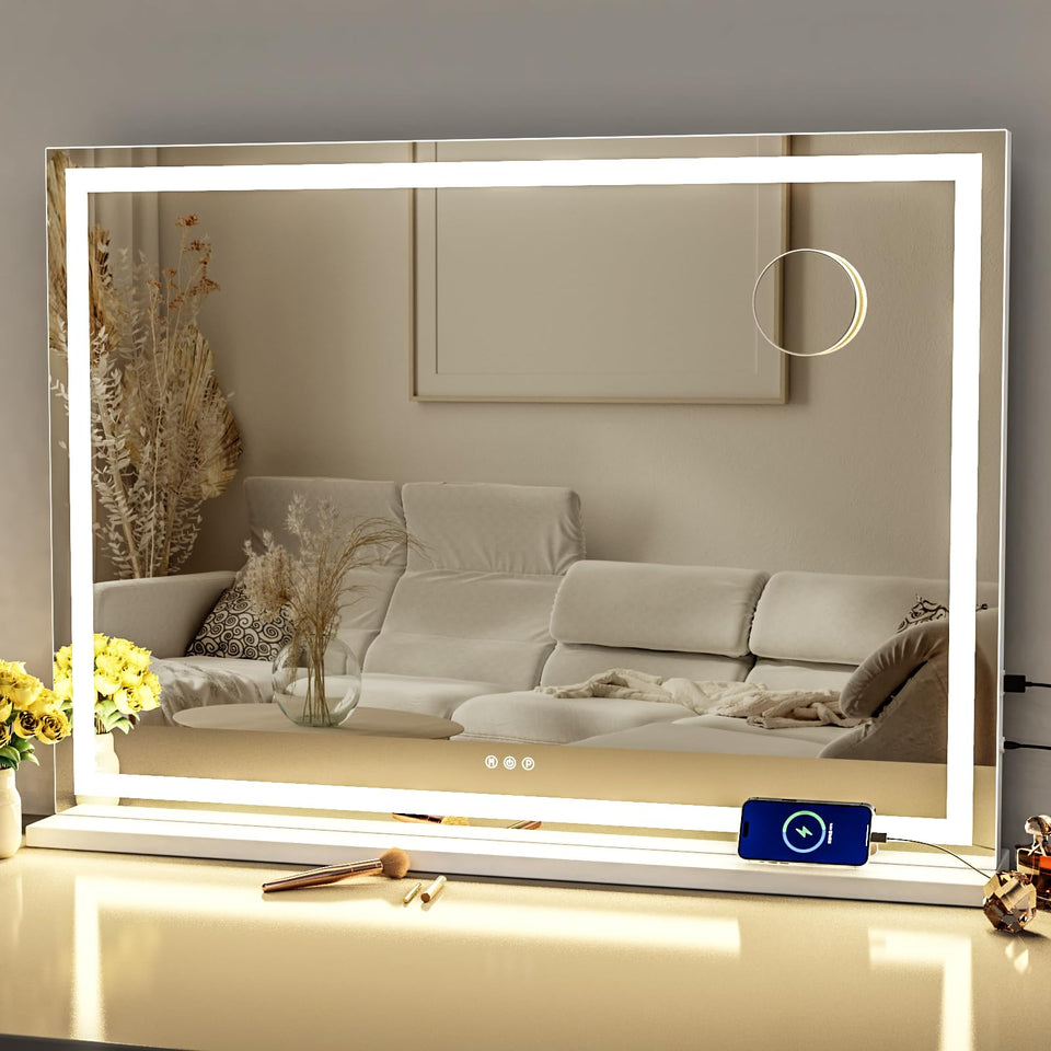Gvnkvn makeup mirror front view with LED lighting for precise makeup application.