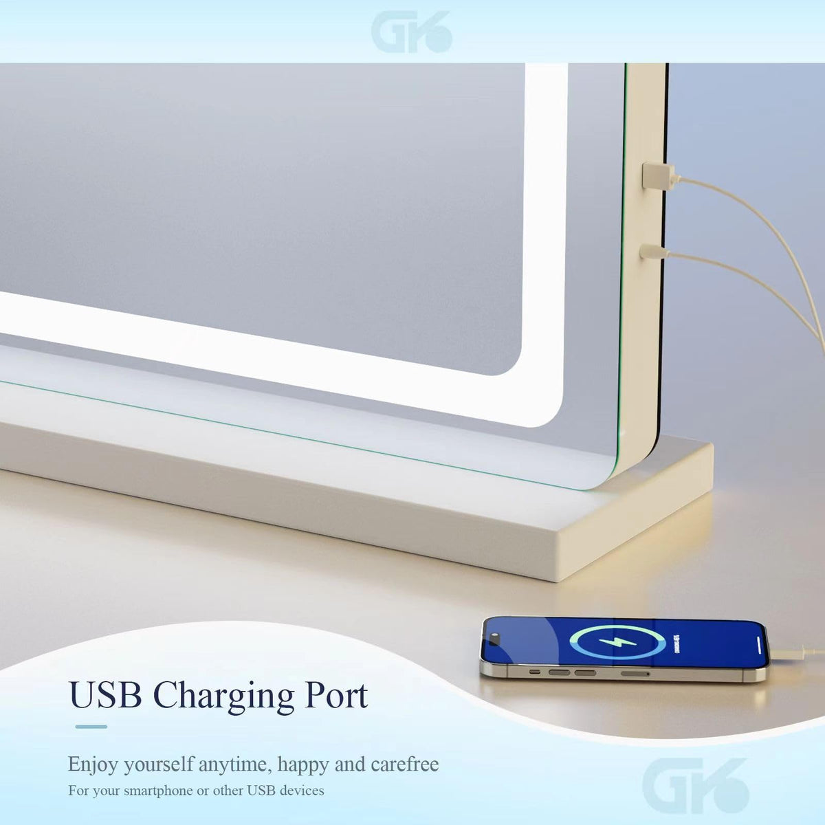 Gvnkvn vanity mirror supports desktop or wall mounting for flexible placement.