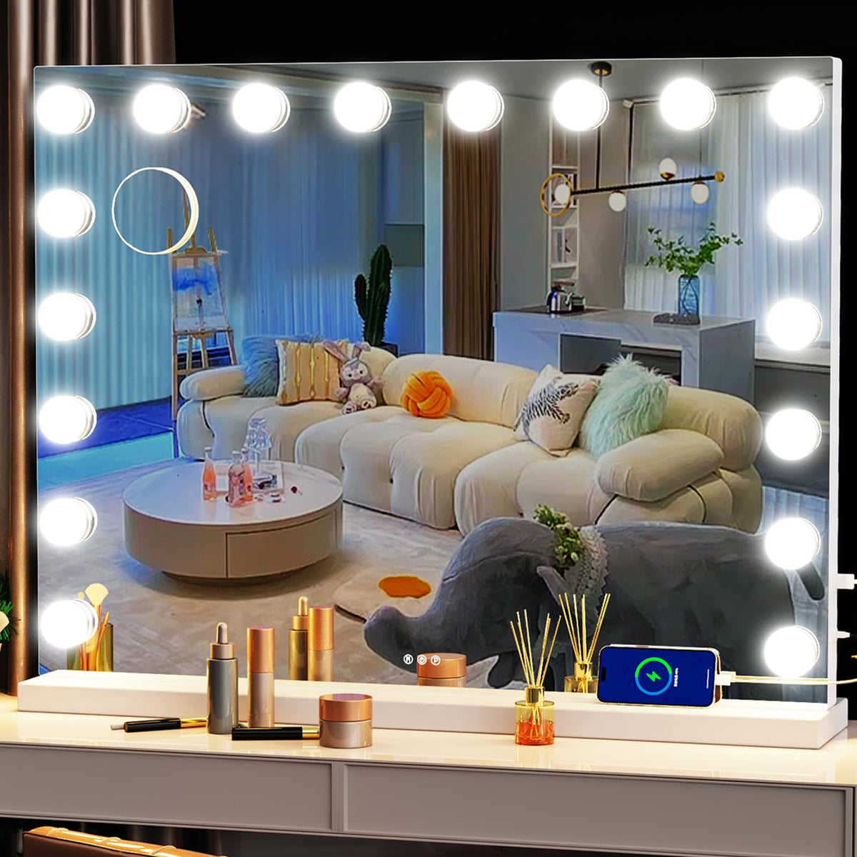 Gvnkvn vanity mirror with 32x24 inch surface and bright lights for precise makeup