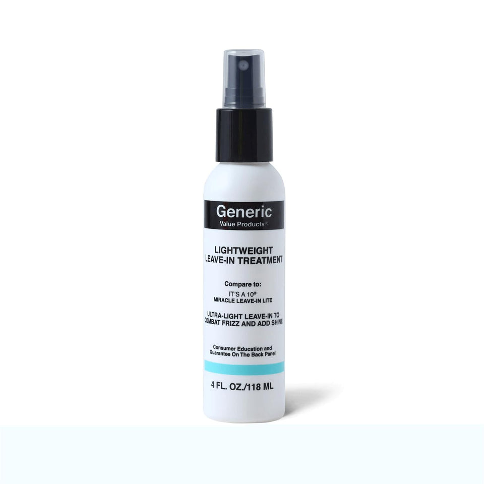 Generic Value Products Lightweight Leave-In bottle closeup showing conditioning benefits and color protection