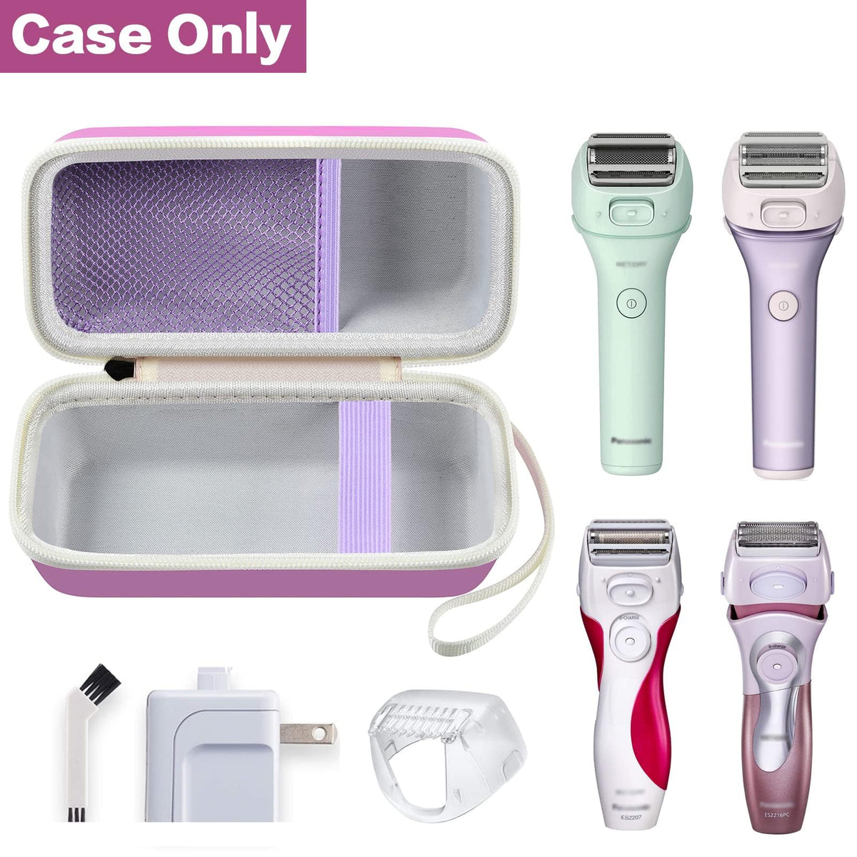 GWCASE panasonic es-awl8av purple inside mesh pocket stores charger and brushes