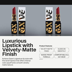 GXVE Original Me lipstick on lips demonstrates one-swipe color with high impact.