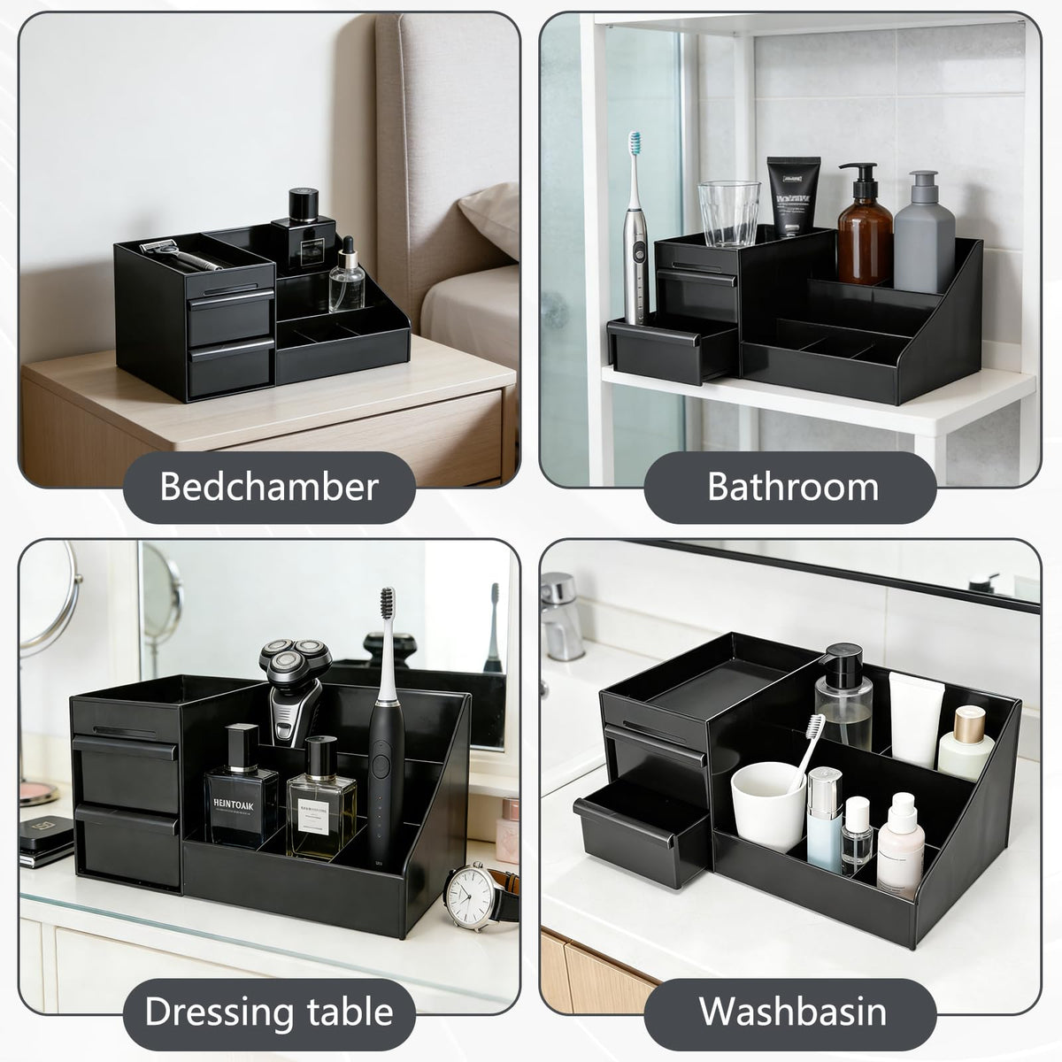 GXXWNSN Cologne Organizer dresser-area display adding order to a desk.