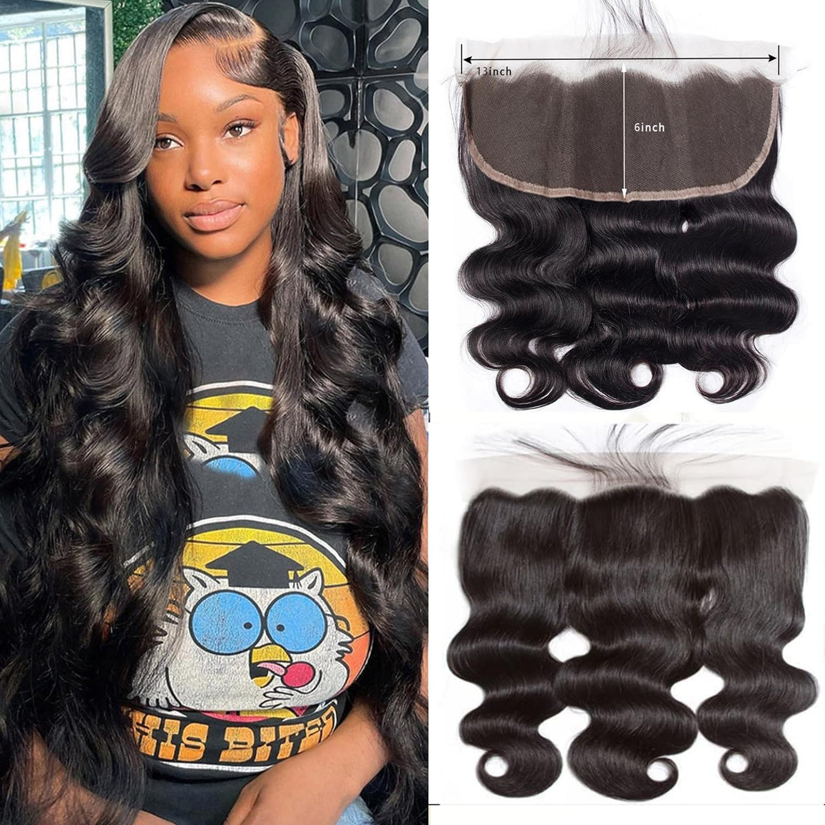 GYAJEP 13x6 lace frontal body wave with natural hairline for seamless parting.