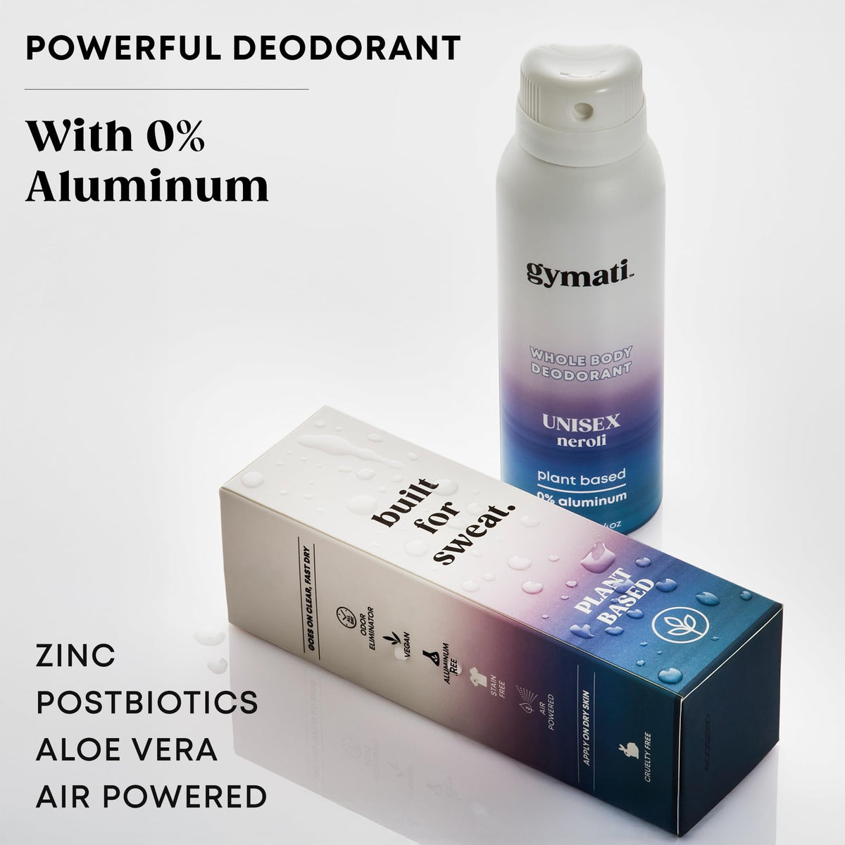 Close-up of Gymati spray nozzle releasing a light mist for all-day odor defense