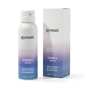 Gymati natural deodorant bottle showing aluminum-free formula for daily freshness