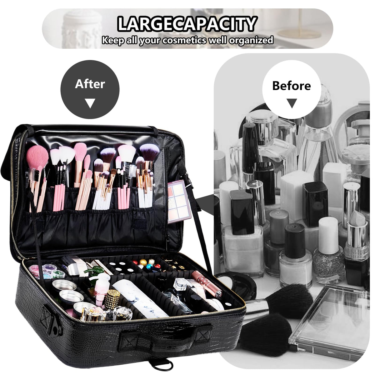 gzcz organized storage for brushes, palettes and skincare on the go.