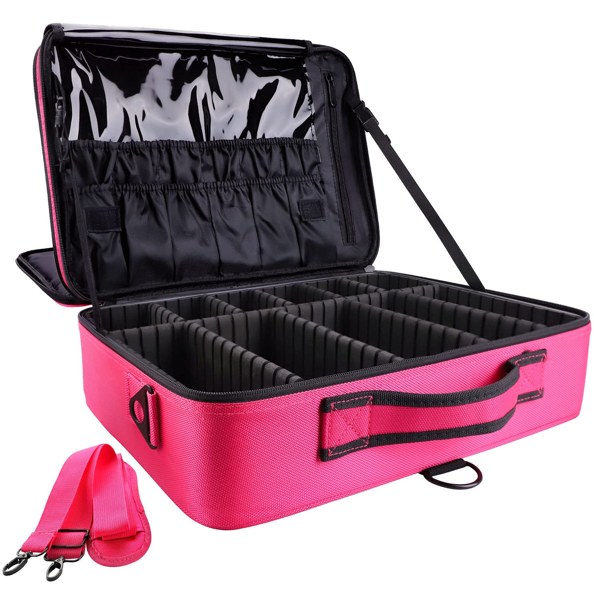 gzcz rose-red exterior shows a durable, travel-ready makeup case.
