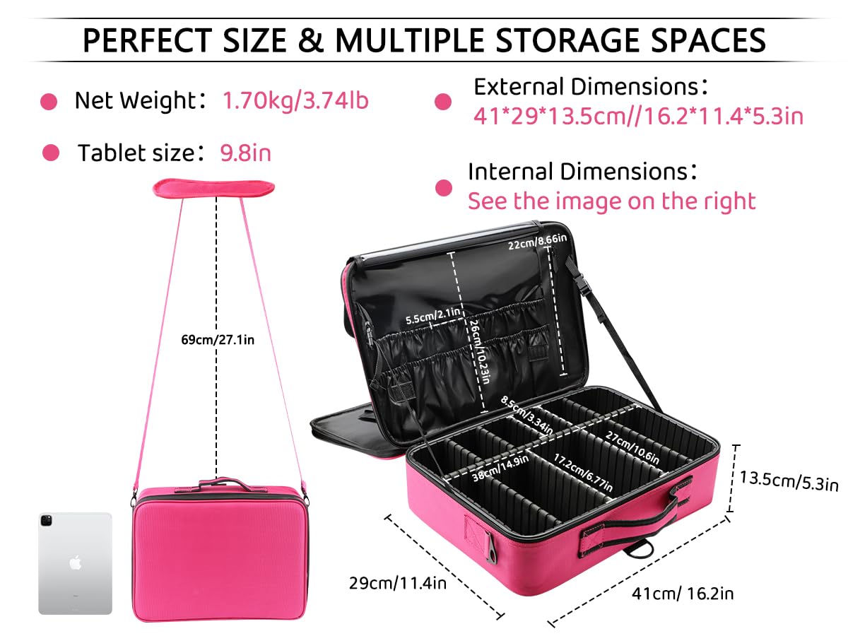 gzcz rose-red interior layout with adjustable dividers keeps cosmetics organized.