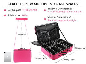 gzcz rose-red interior layout with adjustable dividers keeps cosmetics organized.