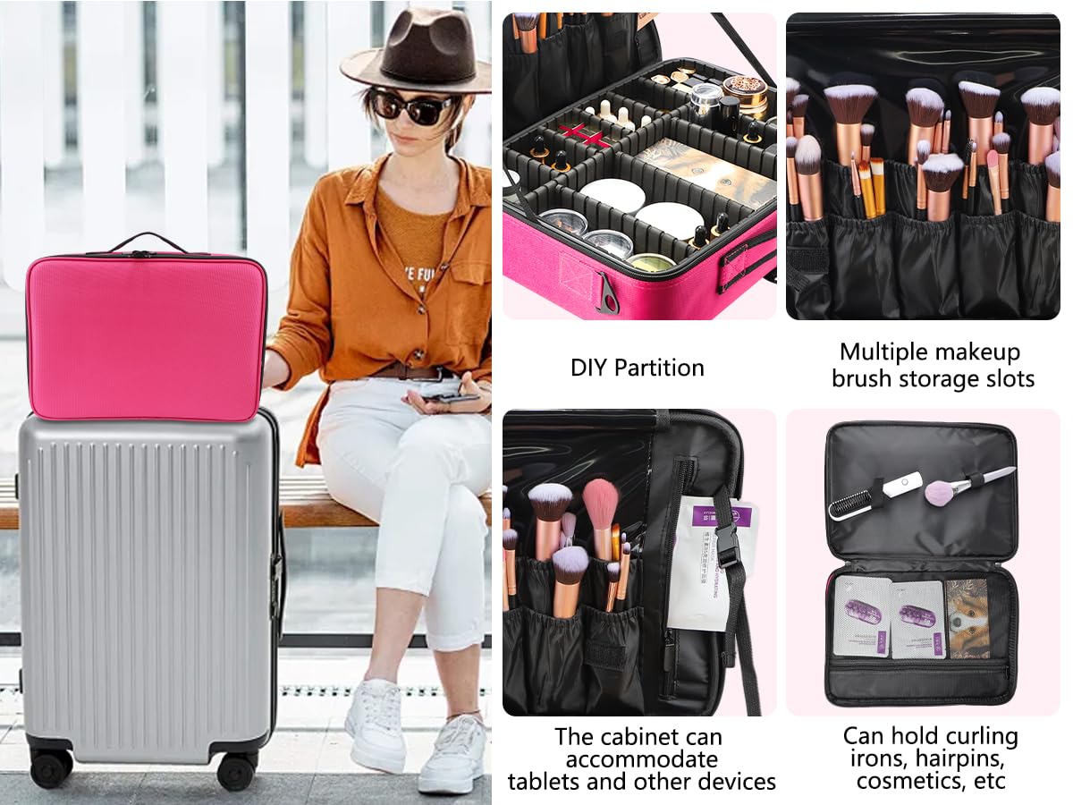 gzcz rose-red multipurpose case stores jewelry, brushes, and more.