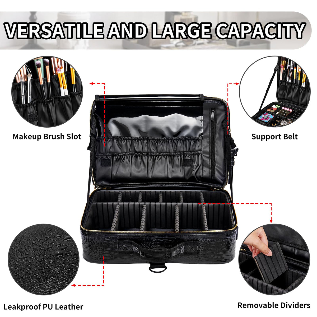 gzcz sturdy handle on the professional makeup case for easy carrying.
