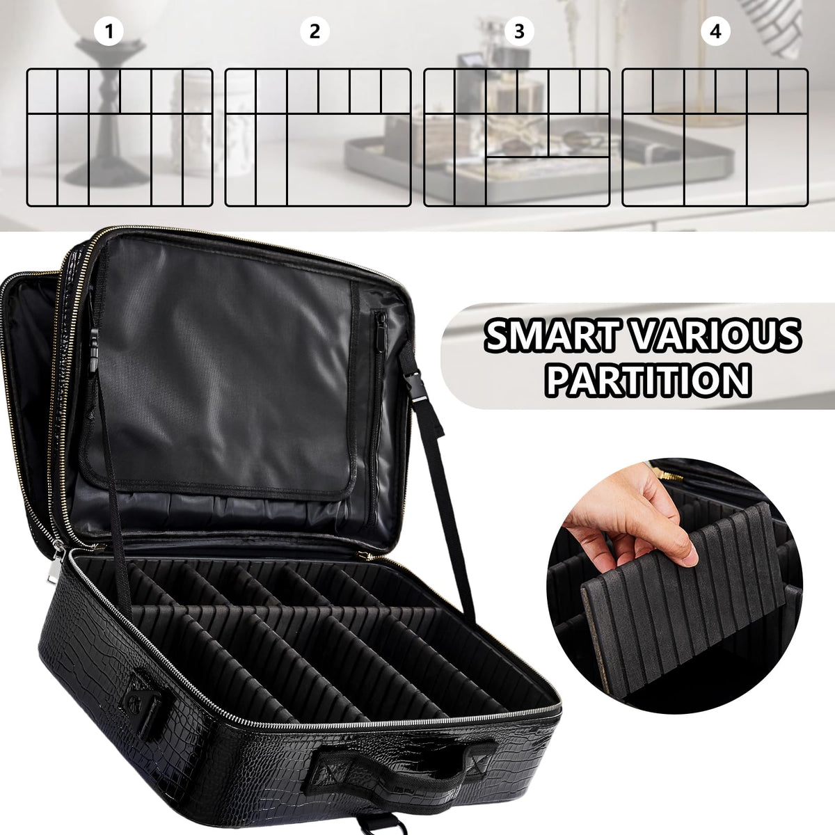 gzcz waterproof PU leather makeup bag protecting cosmetics during travel.