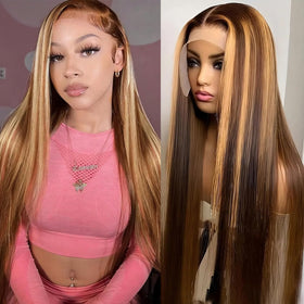 GZX 26-inch highlight ombre lace front wig for versatile styling and dramatic length