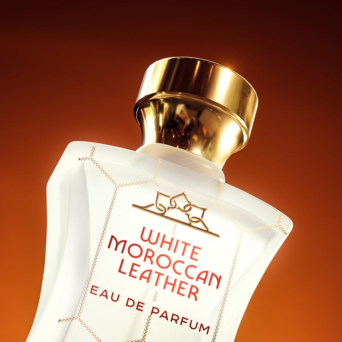 H HABIBI White Moroccan Leather bottle in premium ambience setting.