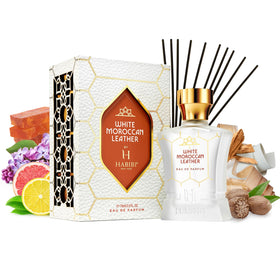 H HABIBI White Moroccan Leather notes visual hinting at spicy woody profile.