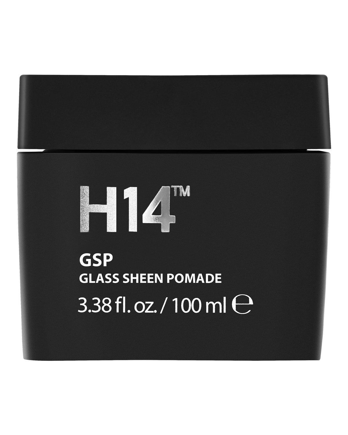 H14 Glass Sheen Pomade bottle showing a glossy finish for all-day shine