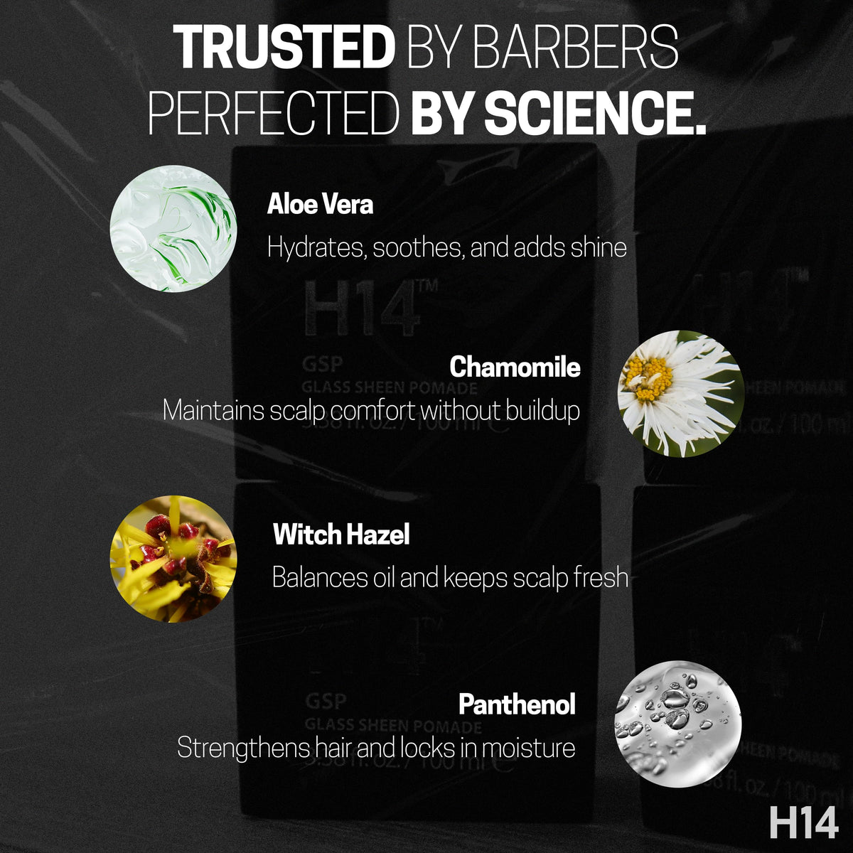 H14 Glass Sheen Pomade water-based formula rinses clean