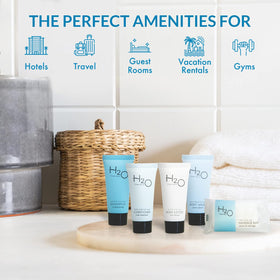 H2O Therapy 75-piece care kit lineup ready for hotel setup