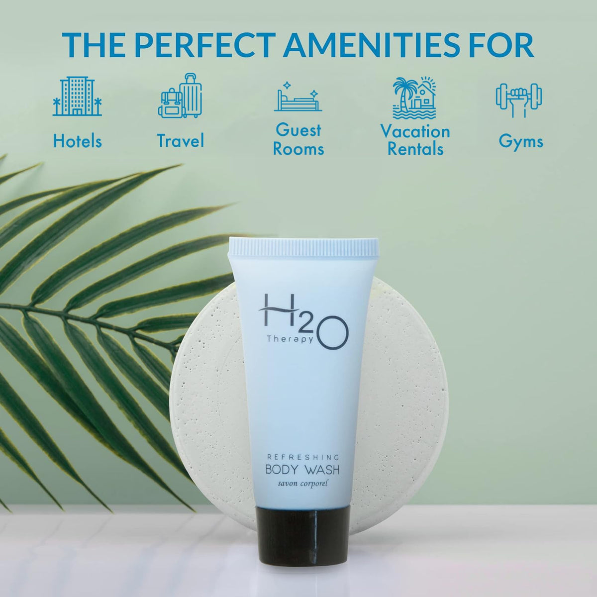 H2O Therapy bulk hospitality amenities packaging for easy restocking