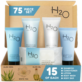 H2O Therapy bulk hotel toiletries packaging for guest rooms