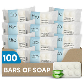 H2O Therapy travel-size bar soap packaging ready for guest rooms.