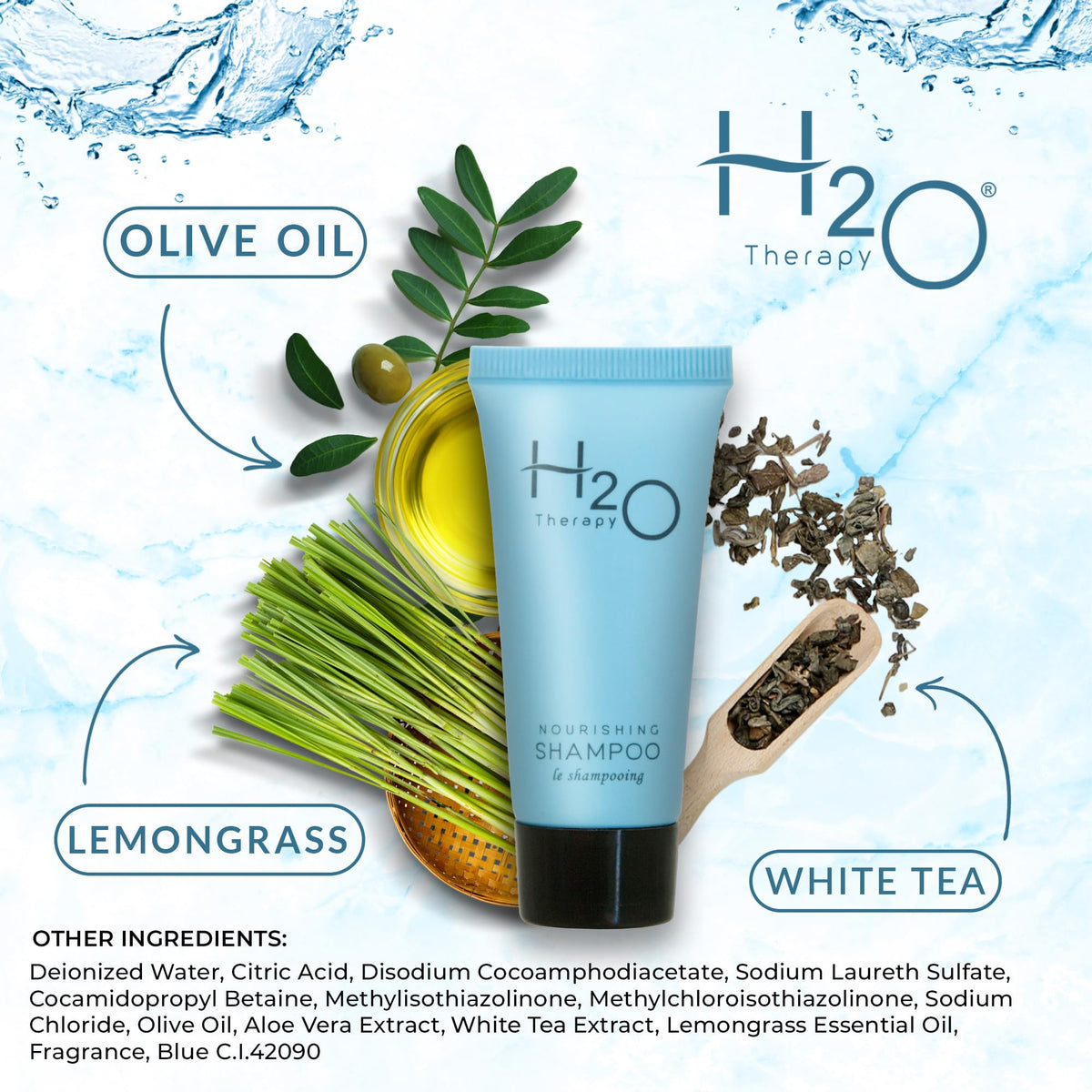 Shampoo with white tea scent for hotel showers