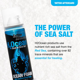 Applying Ocean Foam on skin to protect a tattoo during healing.