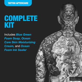 H2Ocean tattoo aftercare kit packaging showcasing three-step regimen