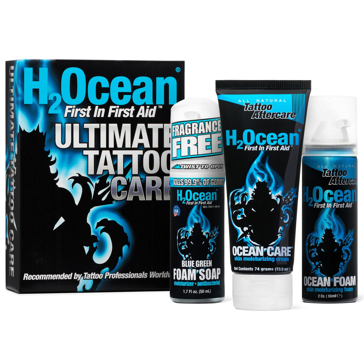 H2Ocean tattoo soap unscented bottle for gentle cleansing and care