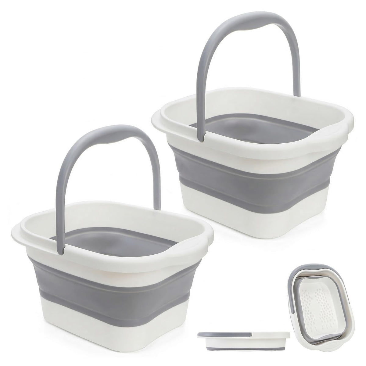 Hacaroa 2-pack collapsible foot soaking tub folded compact for easy storage.