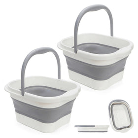 Hacaroa 2-pack collapsible foot soaking tub folded compact for easy storage.