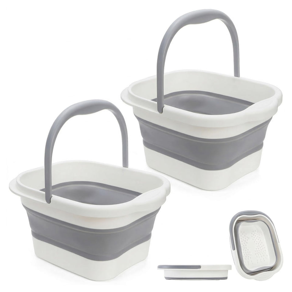 Hacaroa 2-pack collapsible foot soaking tub folded compact for easy storage.