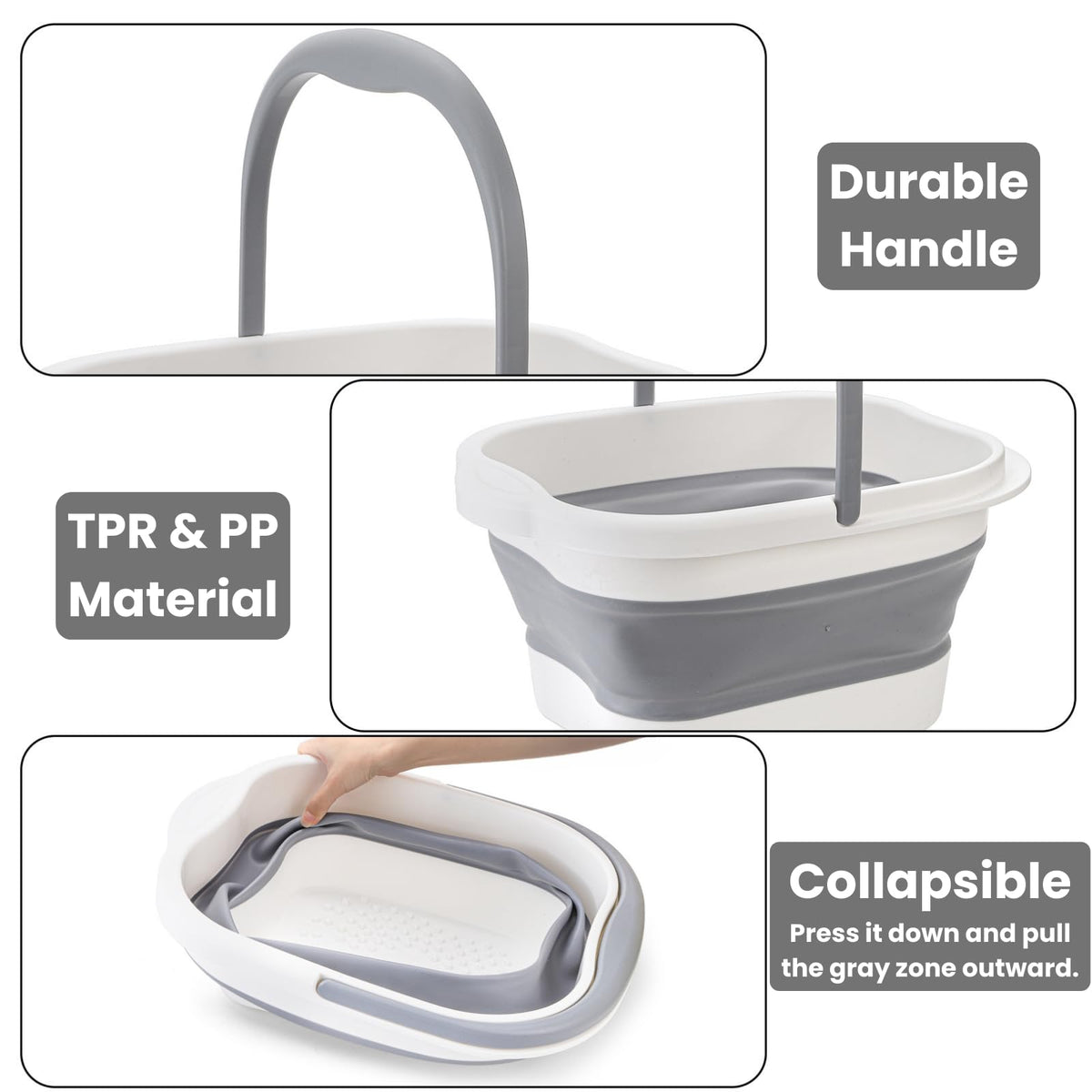 Hacaroa collapsible foot spa tub with handle for portable travel.