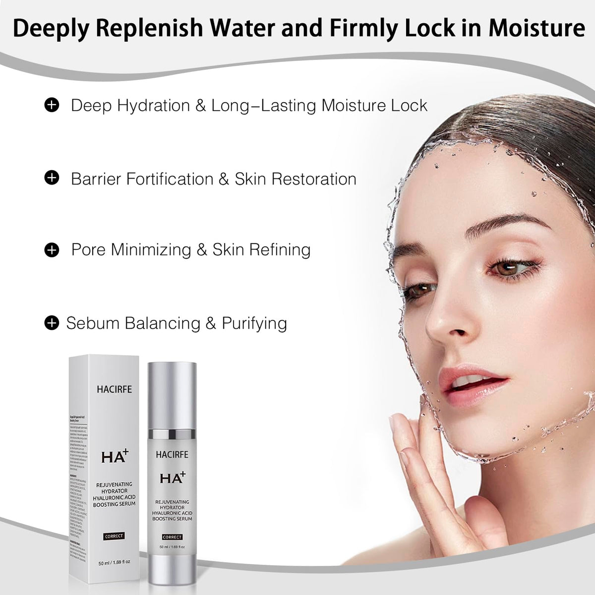 HACIRFE HA Rejuvenating Hydrator ceramide shield emphasizes strengthened barrier support.