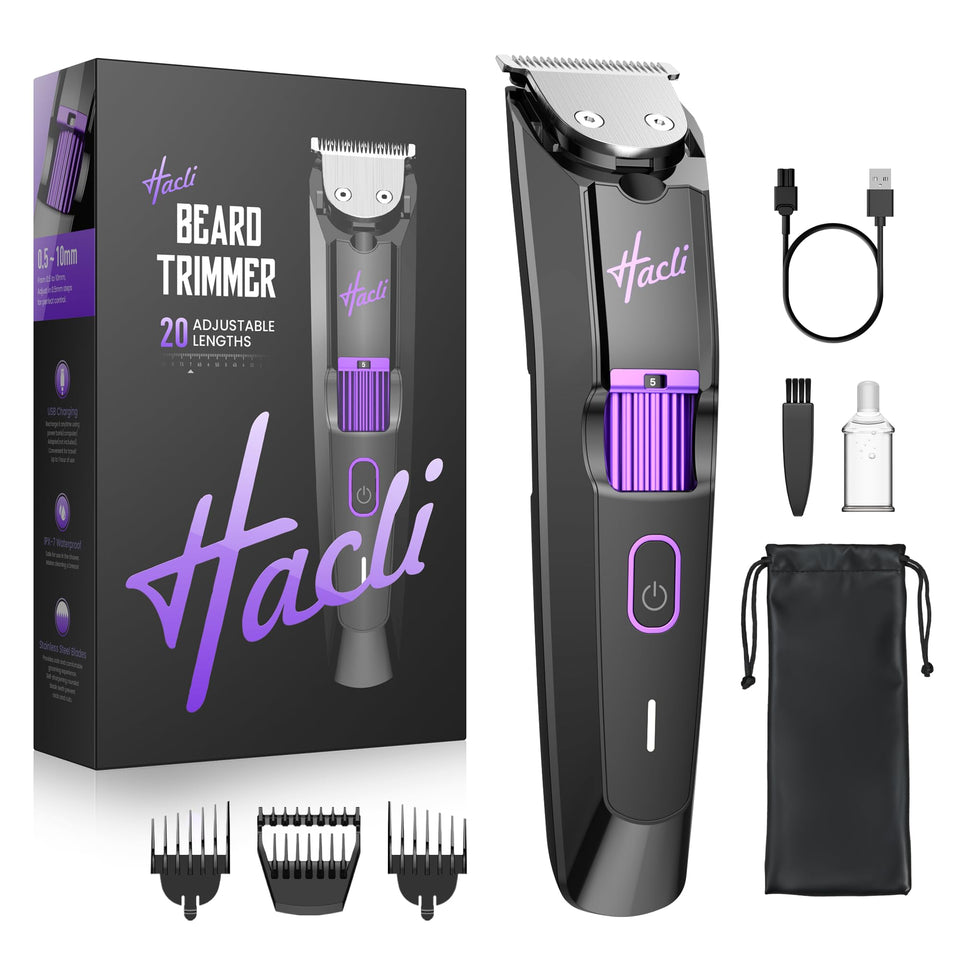 HACLI professional beard trimmer with zoom wheel for precise length control