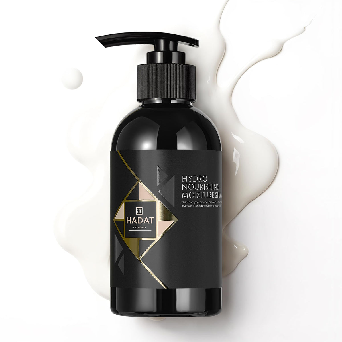 HADAT Hydro Nourishing Moisture Shampoo bottle shows sulfate-free hydration for dry hair.