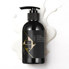 HADAT Hydro Nourishing Moisture Shampoo bottle shows sulfate-free hydration for dry hair.