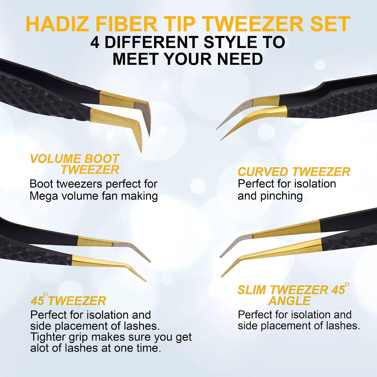 Curved tips enhance isolation while reducing wrist strain during lash work.