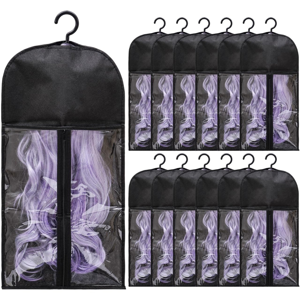 Hadwoer hair extension storage bag front view keeps wigs organized and protected.