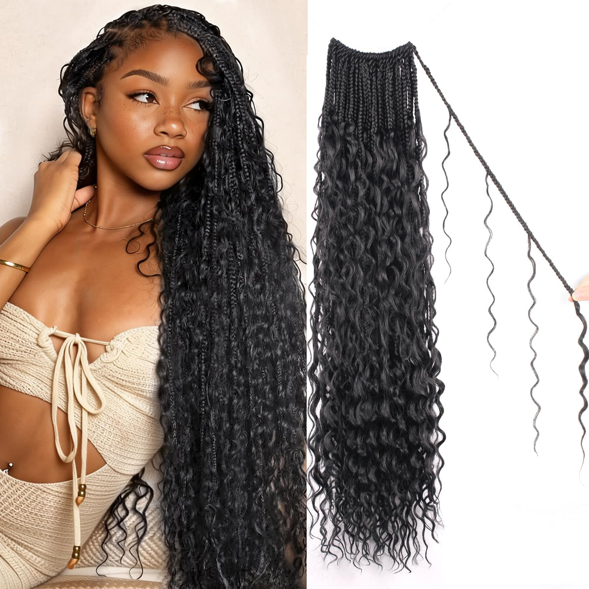 haftaluv boho crochet braids in 30inch 1B for natural look and light wear