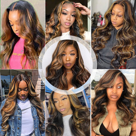 Haha easy curl wig in honey-blonde lace front for defined waves.