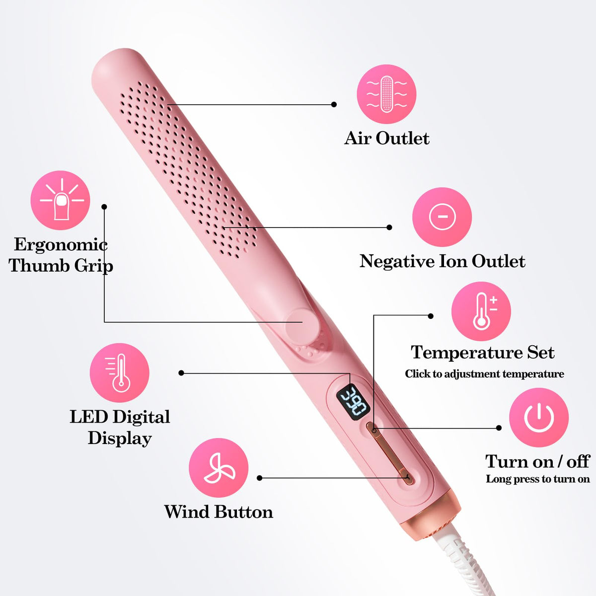 Hahahope Airflow ergonomic thumb grip for comfortable styling sessions.