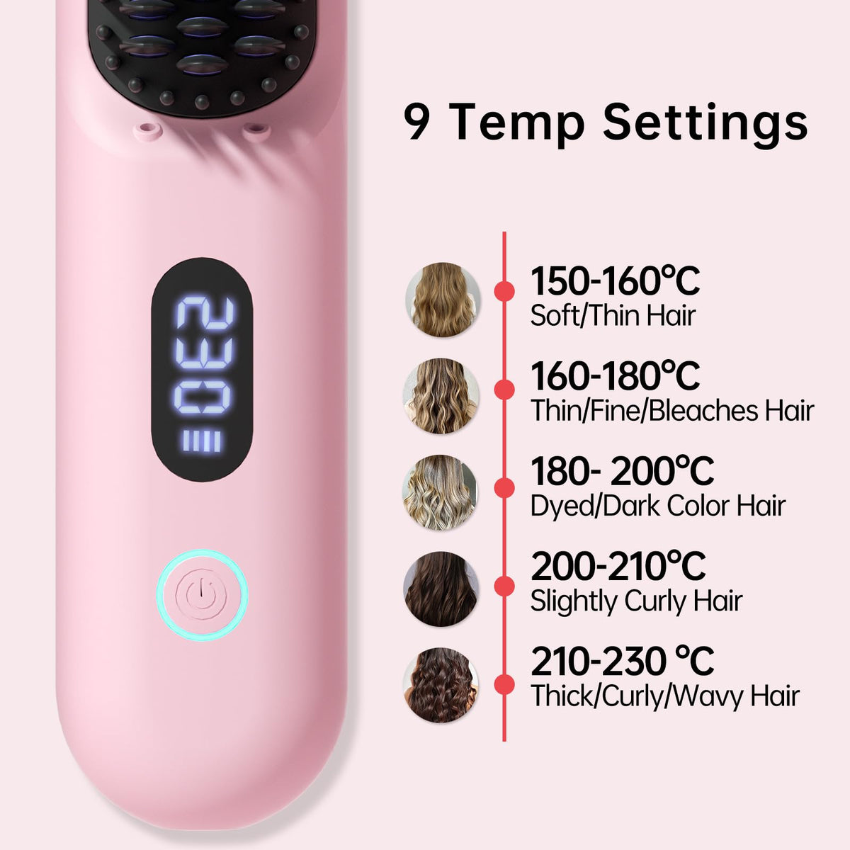 Hahahope pink anti-tangling comb teeth design for snag-free styling